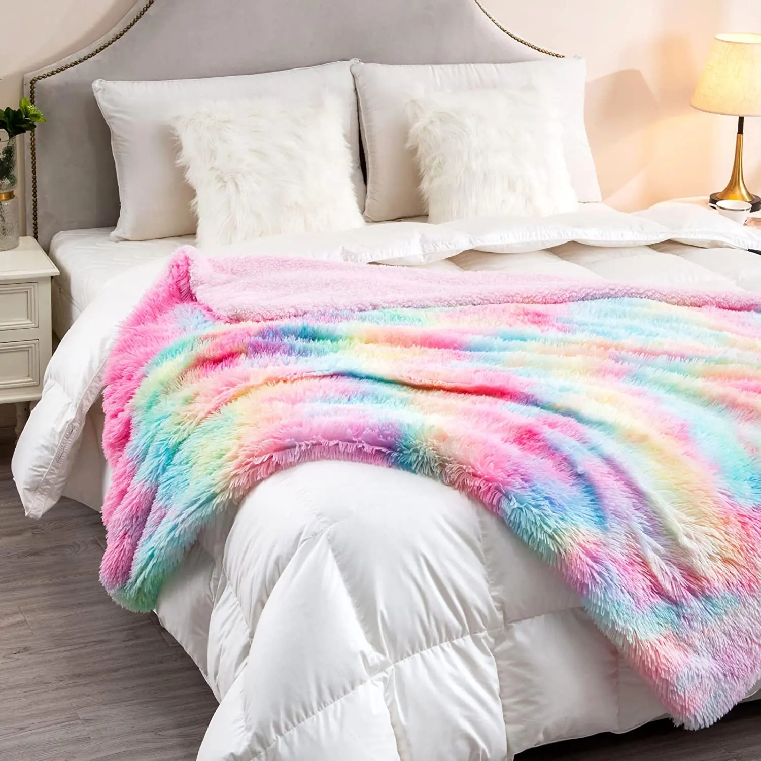 Coperta da tiro in pelliccia sintetica Tie Dye coperta soffice coperta arcobaleno Super morbida lusso caldo peluche spessa Sherpa Throw s per divano