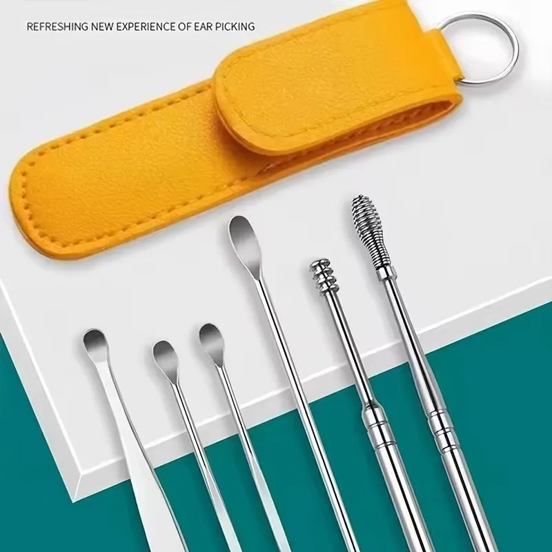 Portable Ear Pickers 6PCS Stainless Steel Ear Spoon 360 Degree Spiral Cleaning Keep Your Ears Clean&Comfortable Ear Scoop Set