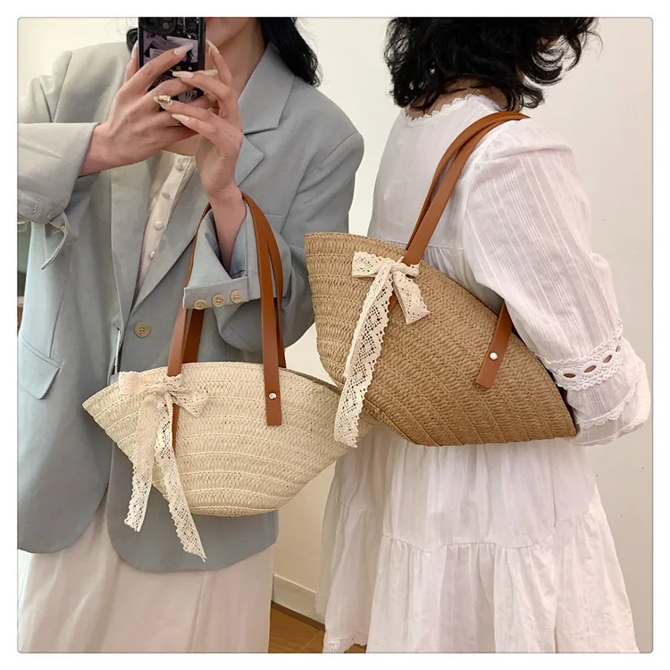 YOUDEYISI Fan-shaped French Women\'s Bag: Large-capacity Straw-woven Handmade Rattan Beach Bag Summer Trend