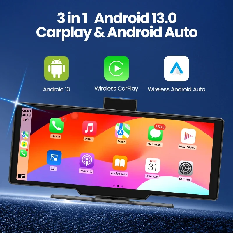 

Maustor 10.26 Inch Android 13 Por Wireless Carplay 4+64G 8 Core Universal Car Smart Screen With BT TF Card 3G/4G Sim Card