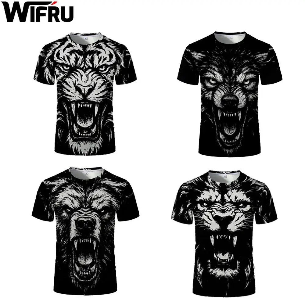 

WIFRU New Cool 3D Printed T-shirt Fashion Tiger Lion Animal Pattern Summer Men's Breathable Perspiration Casual Round Neck Top