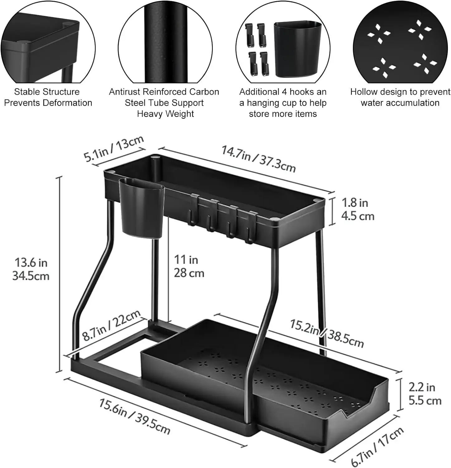 Kitchen Under Sink Storage Organizer, 2 Tier Drawer, Multipurpose Rack, Bathroom Shelves, Cabinet