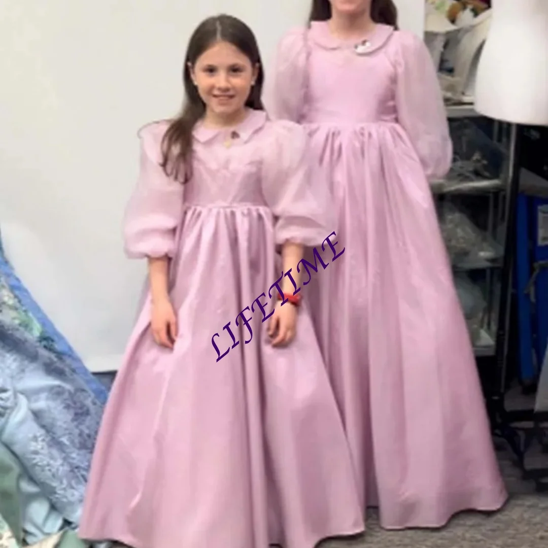 Abito da festa per ragazze personalizzato con maniche a palloncino, lunghezza del pavimento, abito da ragazza di fiori per matrimonio, abito da comunione per bambini 2-14 anni