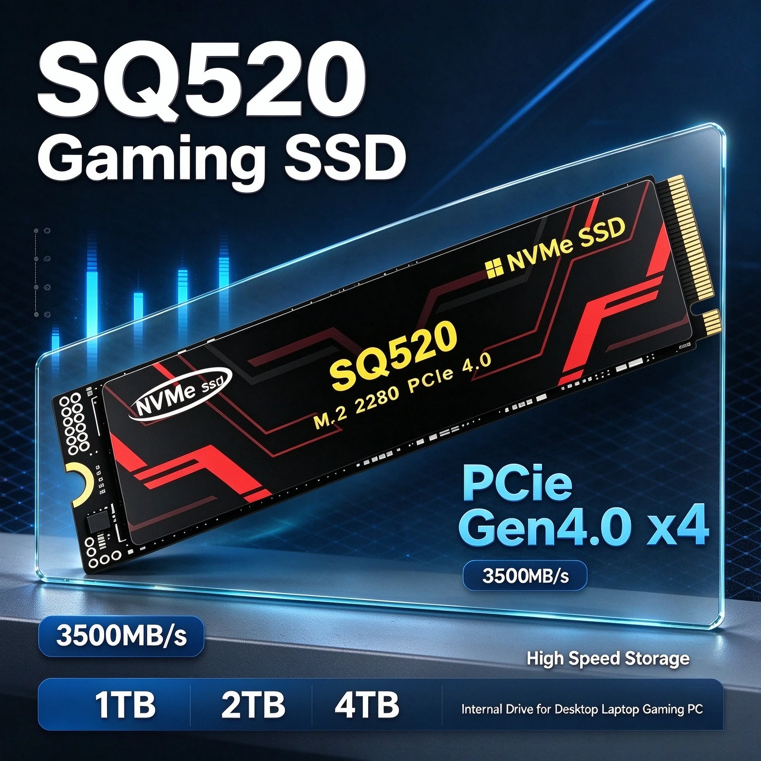 Internal Solid State Drive SQ520 M.2 NVMe SSD PCIe Gen4.0 x4 M.2 2280 3500MB/S High Speed Storage for Desktop Laptop Gaming PC