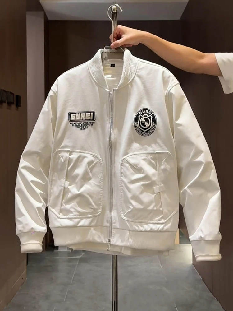 

Casual Loose Men's Workwear Jacket Spring New Style Embroidered Baseball Collar Loose Fit Windproof Long Sleeve Zipper Closure