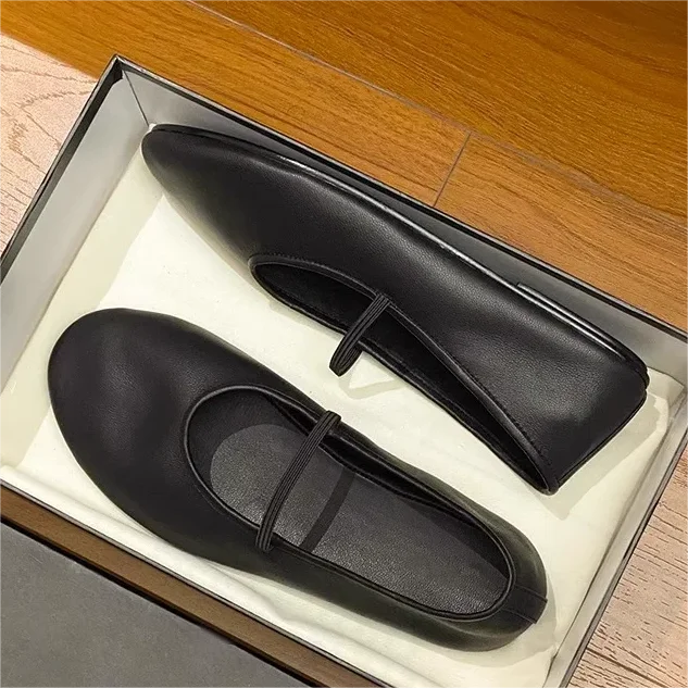 The Leather Ballet Flats Luxury Designer Shoes for Women Row 2024 Black High Quality Comfortable Shoes Woman
