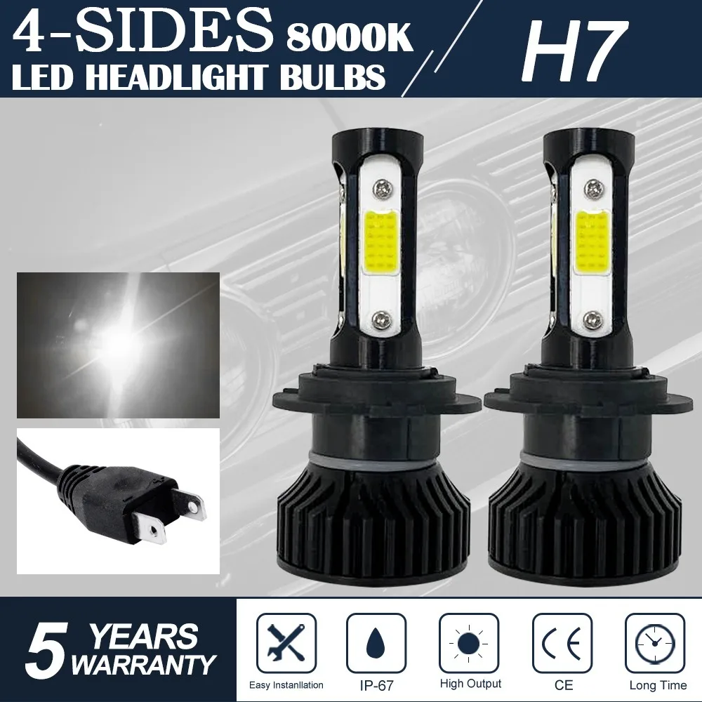 

4-Sided LED Headlight Bulbs 36W 6000K H7 H11 H8 H9 HB3 HB4 HIR2 9006 9005 9012 5202 12V 24V Car Bulbs