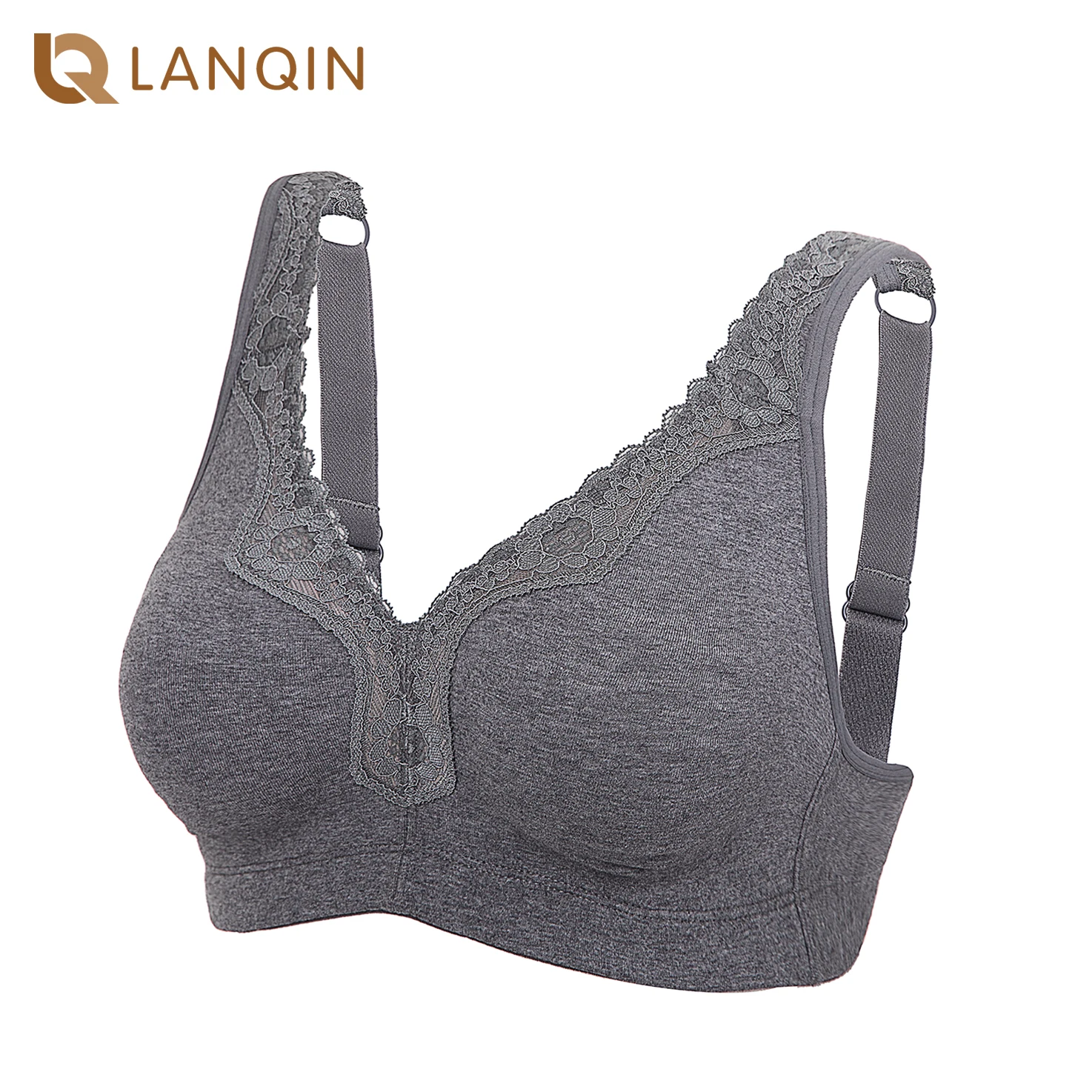 Full Coverage Wire-Free Non-Foam Comfort Lace Cotton Bra For Women Adjusted Wide Comfortable Shoulder Straps Unlined