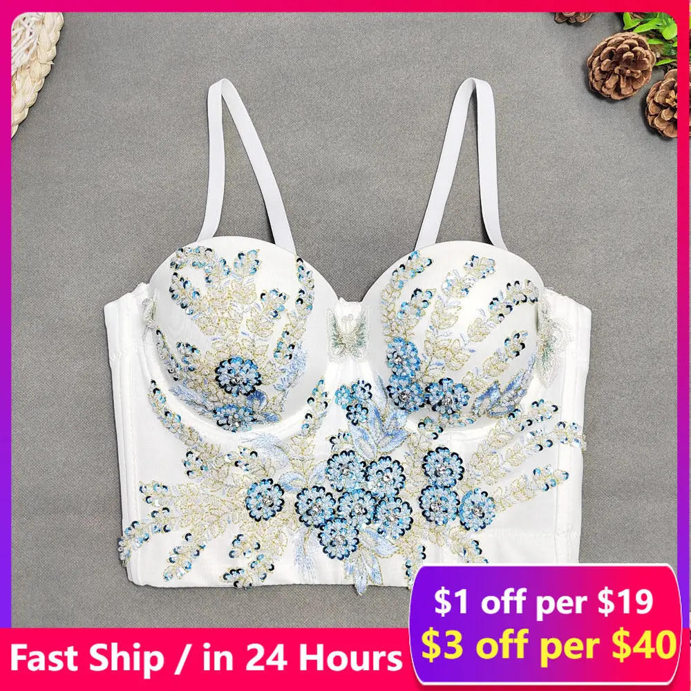 

Flowers Halter Top Small Vest Three-dimensional Butterfly Embroidered Beads Corset Women Bandeau Wholesale Crop Tops 2023 New