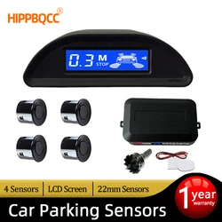 HIPPBQCC Parking Sensor Kit Car Parktronic LCD Display Backlight Reverse Backup Radar Monitor System 4 Sensors 22mm 12V 4 Colors