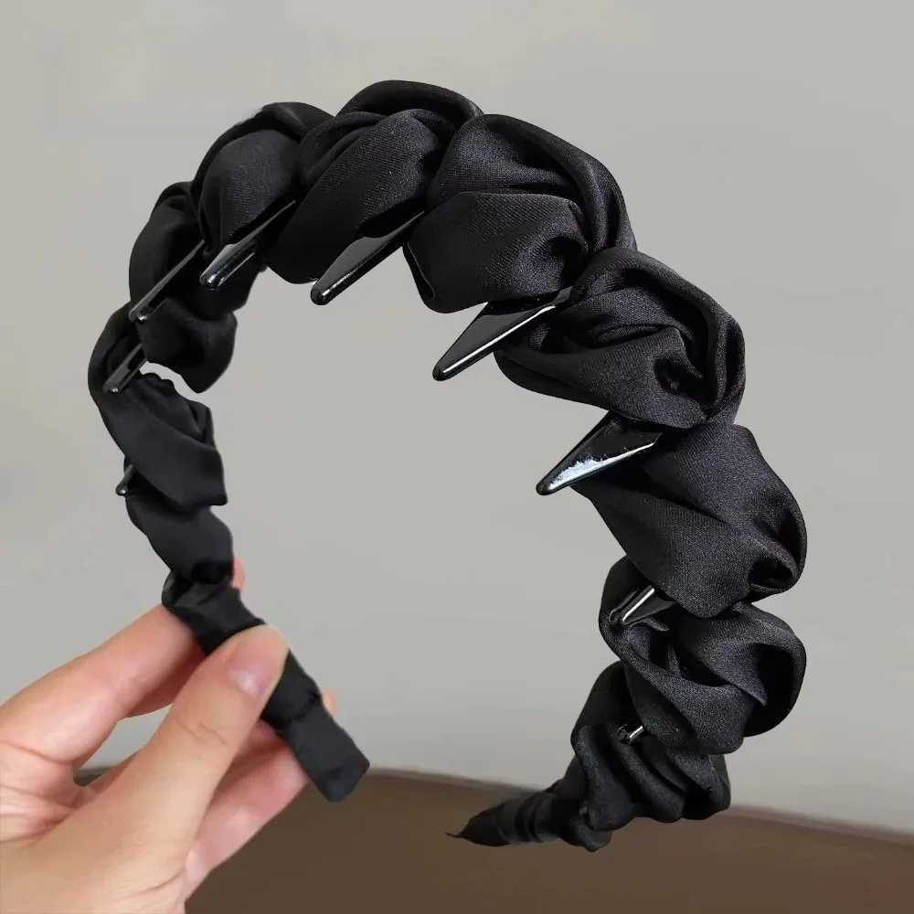 Ruched Texture Wave Headband Wavy Shape Crown-Lifting Shape Wrapping Ribbon Headband Elegant Style Anti-Slip Teeth