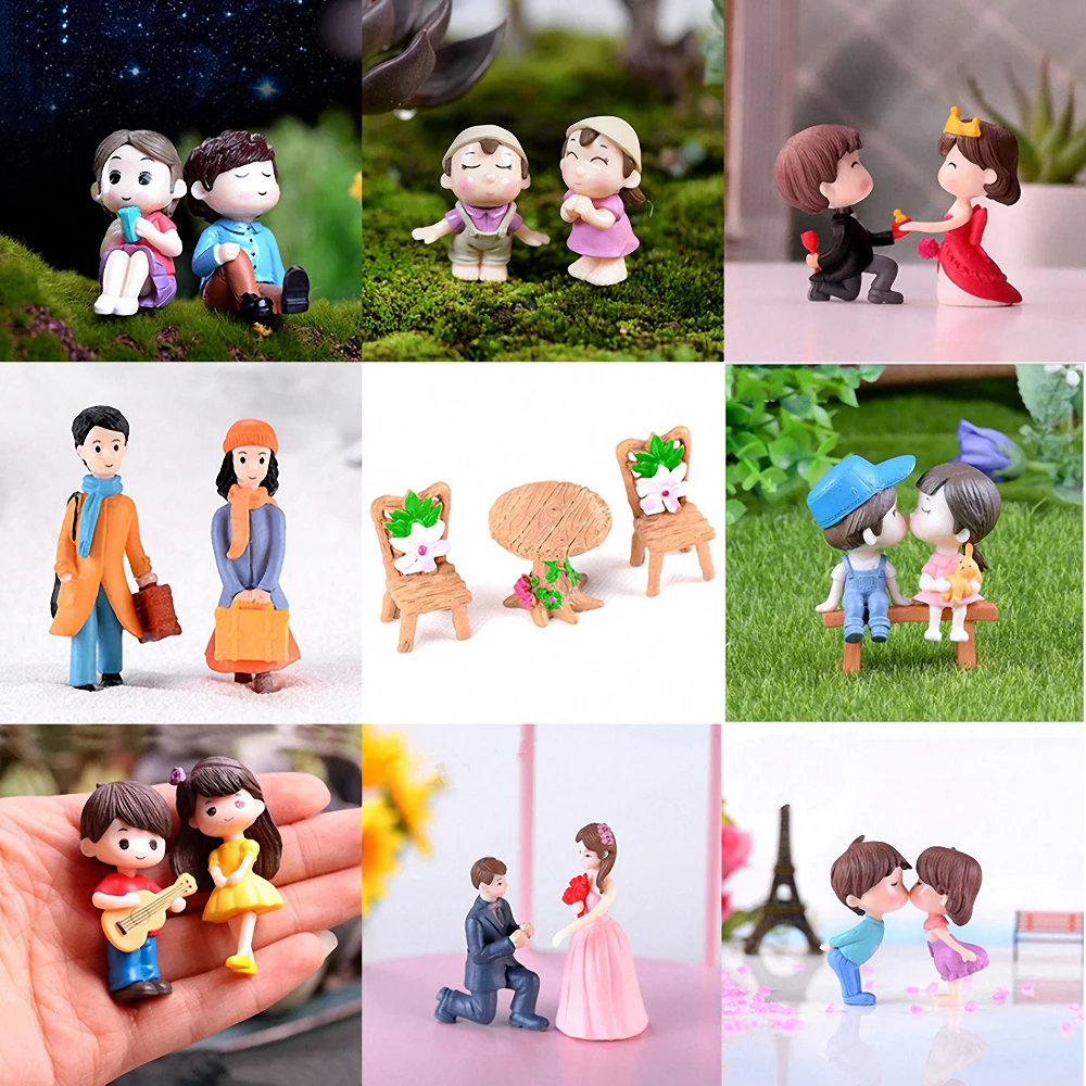 2pcs/set Miniature Ornaments Boy Girl Guitar Sweety Lovers Couple Figurines Craft Resin Wedding Dolls Accessories Home Decor