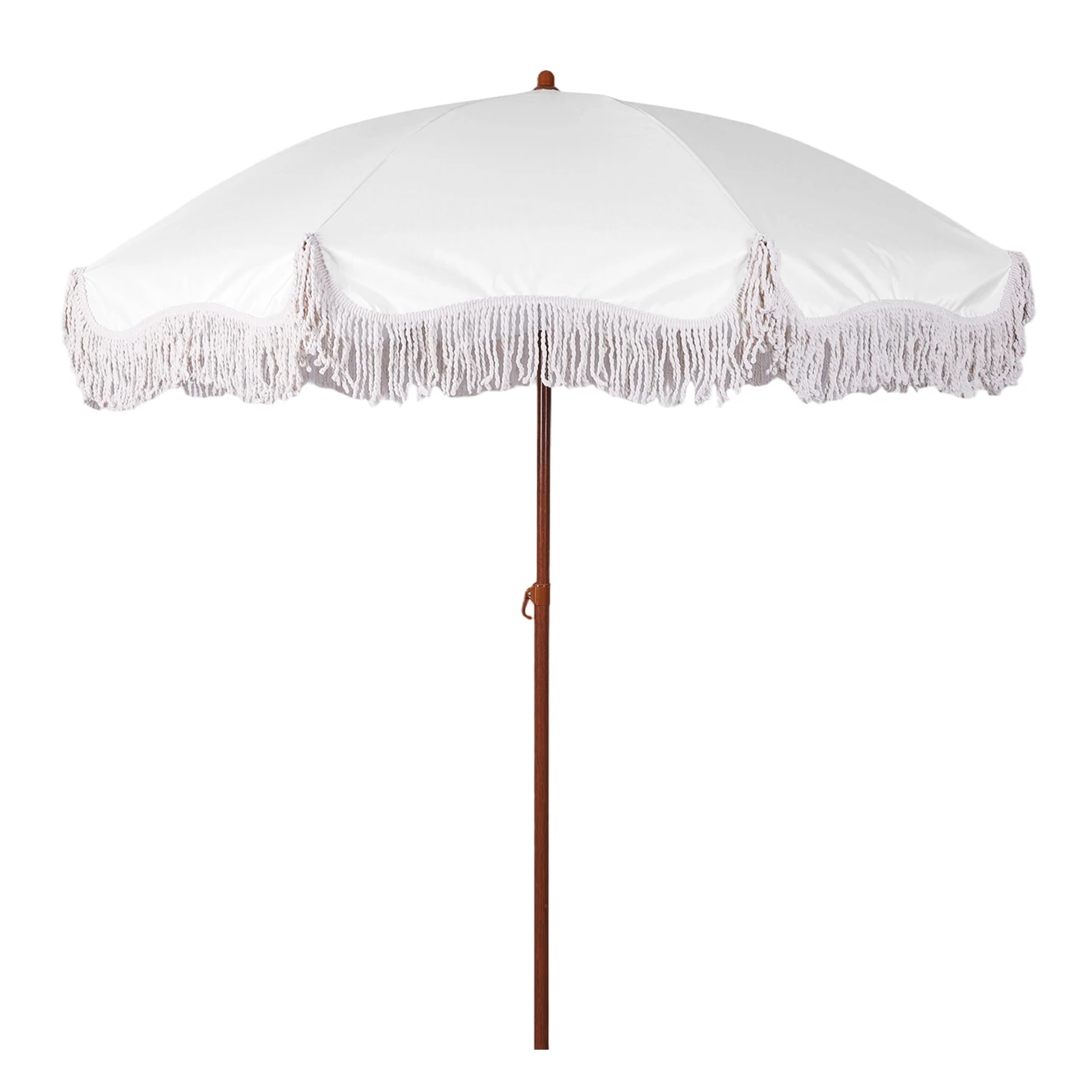 

Boho Beach Umbrella with Fringe Adjustable Patio Umbrellas UV Protection Parasol for Garden Table Pool (Ice Cream White)