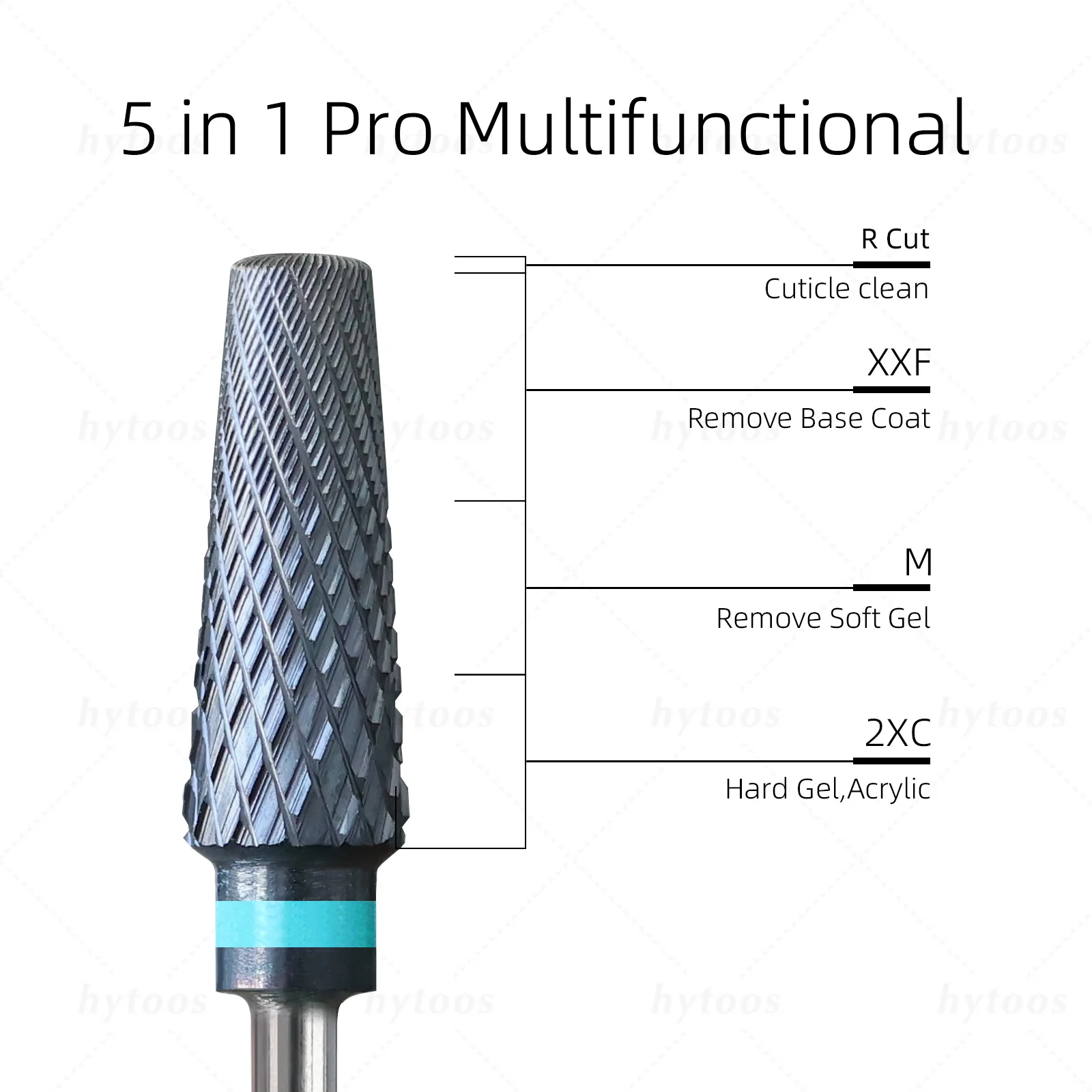 หัวเจียรเล็บ HYTOOS Safety 5 in 1 Pro แบบ DLC/ไทเทเนียมคาร์ไบด์ หัวเจียรทรงเรียวสำหรับขัดเจล อุปกรณ์เสริมสำหรับเครื่องเจียรเล็บ