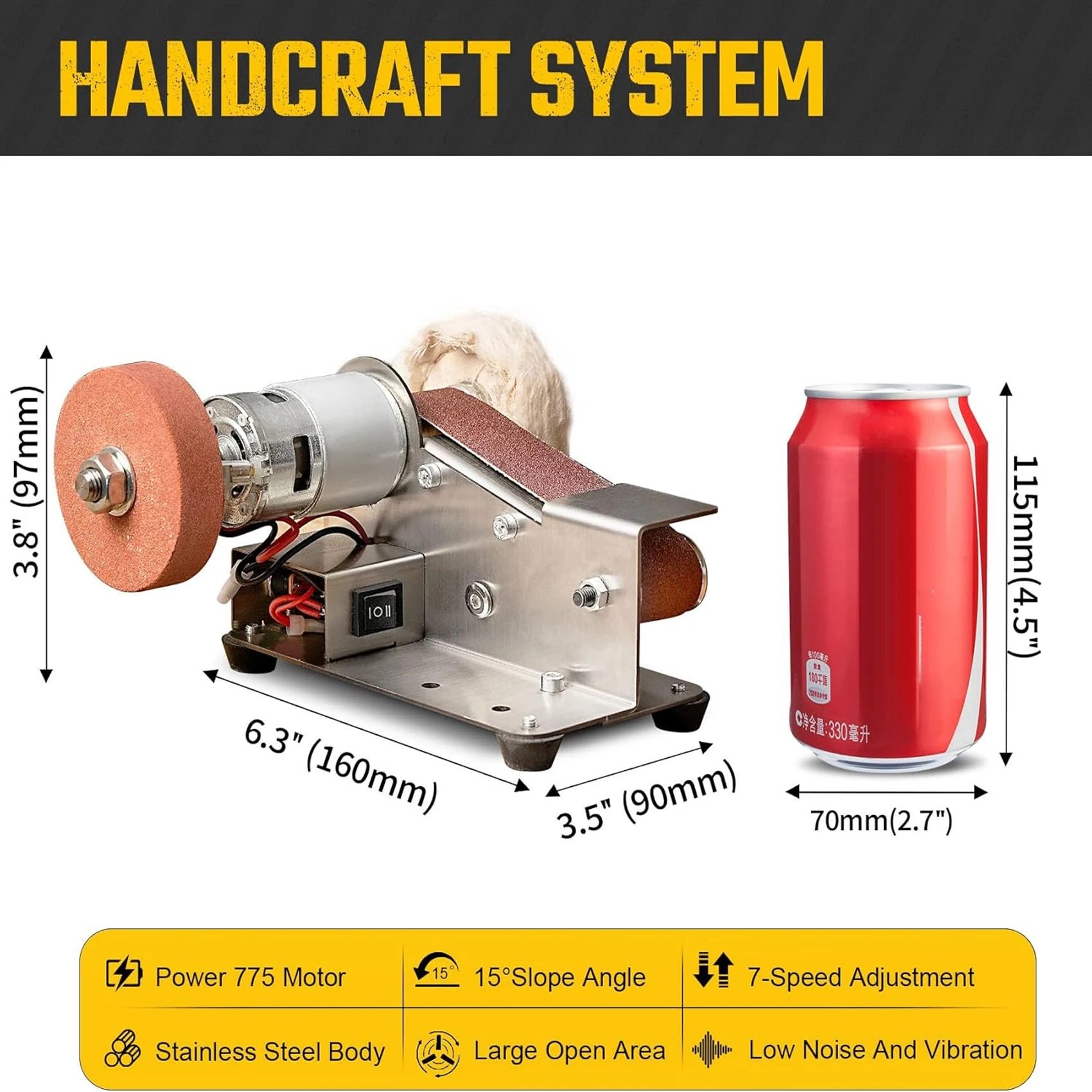 Multifunctional Mini Electric Belt Sander 15° DIY Polishing Grinding Machine Cutter Edges Sharpener For Kitchen Knives Crafts
