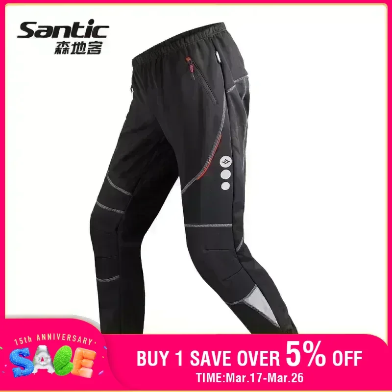 Santic Cycling Pants Men Winter Fleece Warm Pants Outdoor Casual Pants Long Clothing Bicycle Fishing Fitness Pants Asian Size