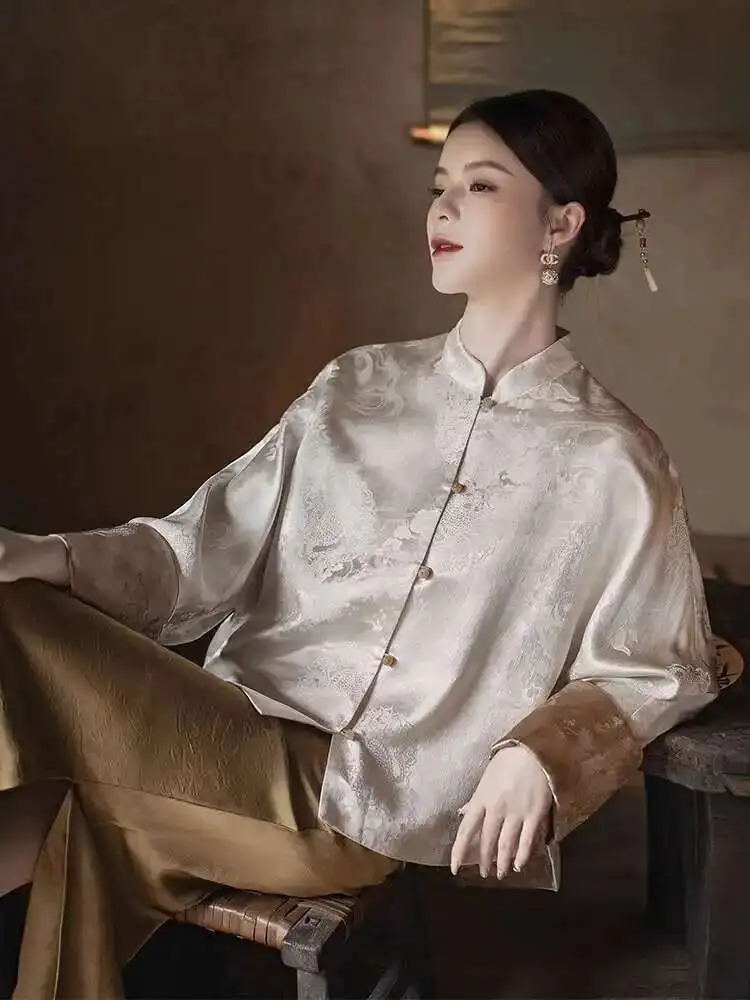 [Longyun] Двустороннее двустороннее новое пальто в китайском стиле, элитное женское пальто в национальном стиле, весна 2024, новый элитный топ