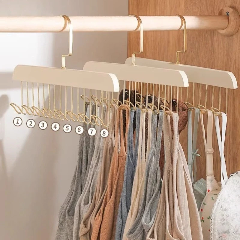 

2PCS Wooden Hangers for Lingerie Camisole Multi Functional Storage Rack for Silk Stockings Belt Scarf Wardrobe Organizer Hook