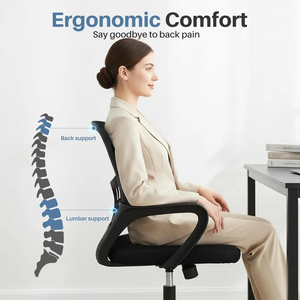 Ergonomic Office Chair with Lumbar Support, Adjustable Height, Rocking Mode & 360° Swivel - Black