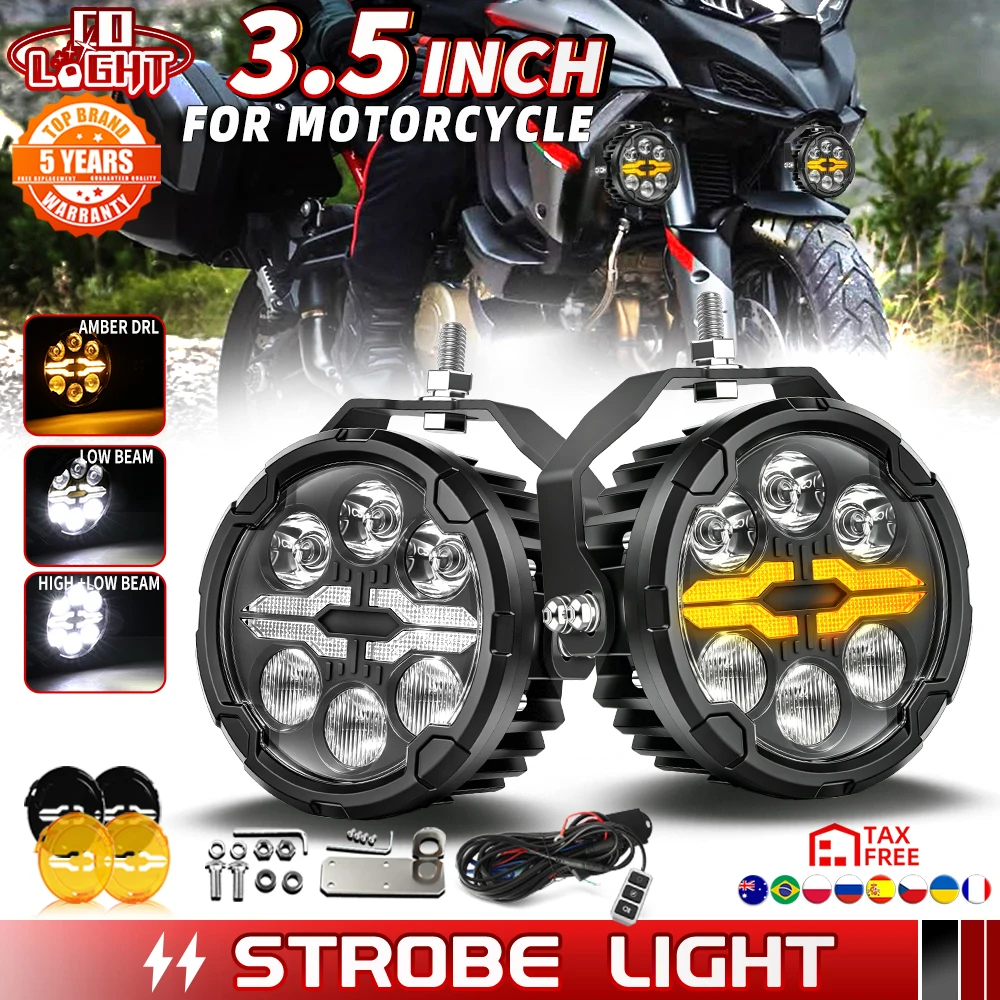 CO LIGHT Offroad-Nutzung 6 LEDs 3,5 Zoll Motorrad-LED-Zusatzscheinwerfer Amber DRL Stroboskop Fern- und Abblendlicht Nebelscheinwerfer Ausgestattet mit zusätzlichen gelben Ersatzlinsenabdeckungen