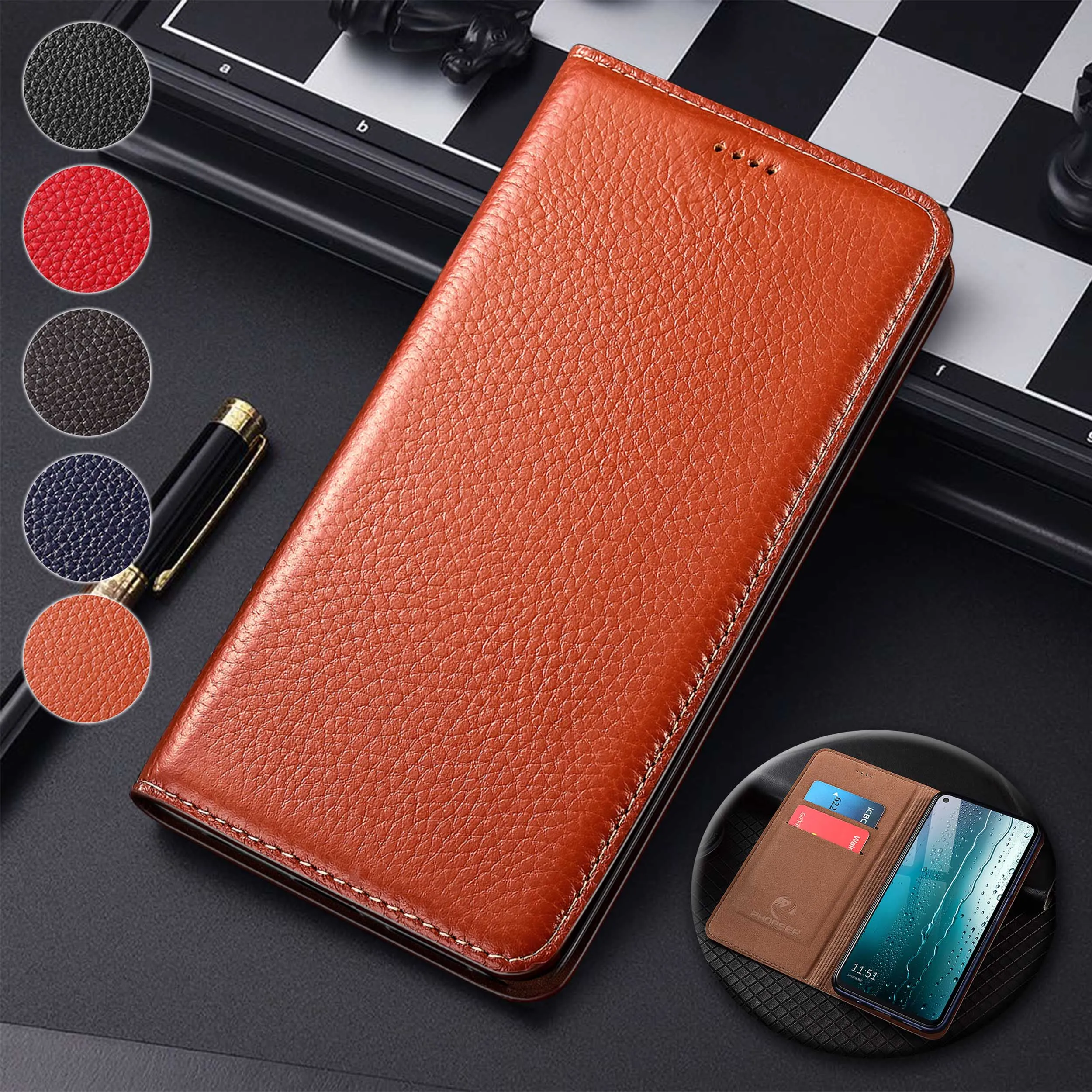 

Для Samsung Galaxy M13 M23 M33 M53 M55 M14 M15 M34 M54 4G 5G Большой узор личи Натуральная кожа Чехол-книжка для телефона из воловьей кожи