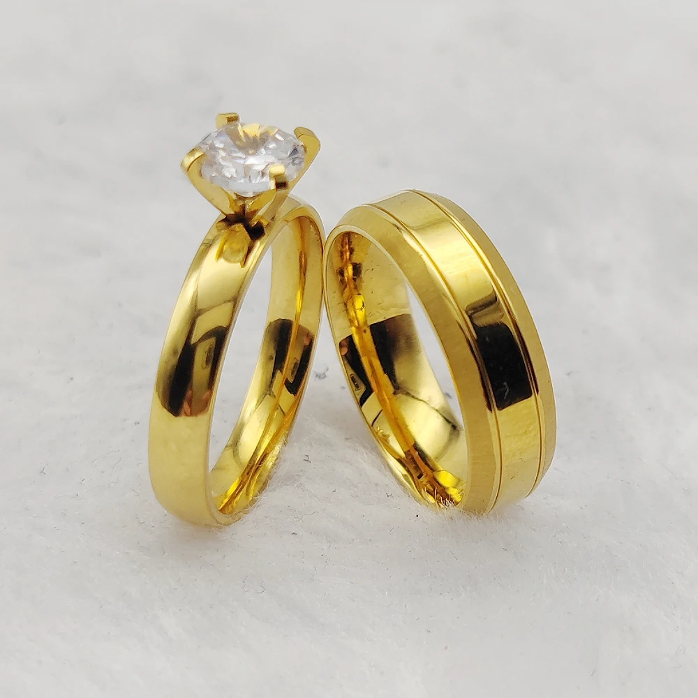 High Quality Jewellery Products Bride Ring Promise 24K Gold Plated  His And Hers Wedding Marriage Rings Sets Couples