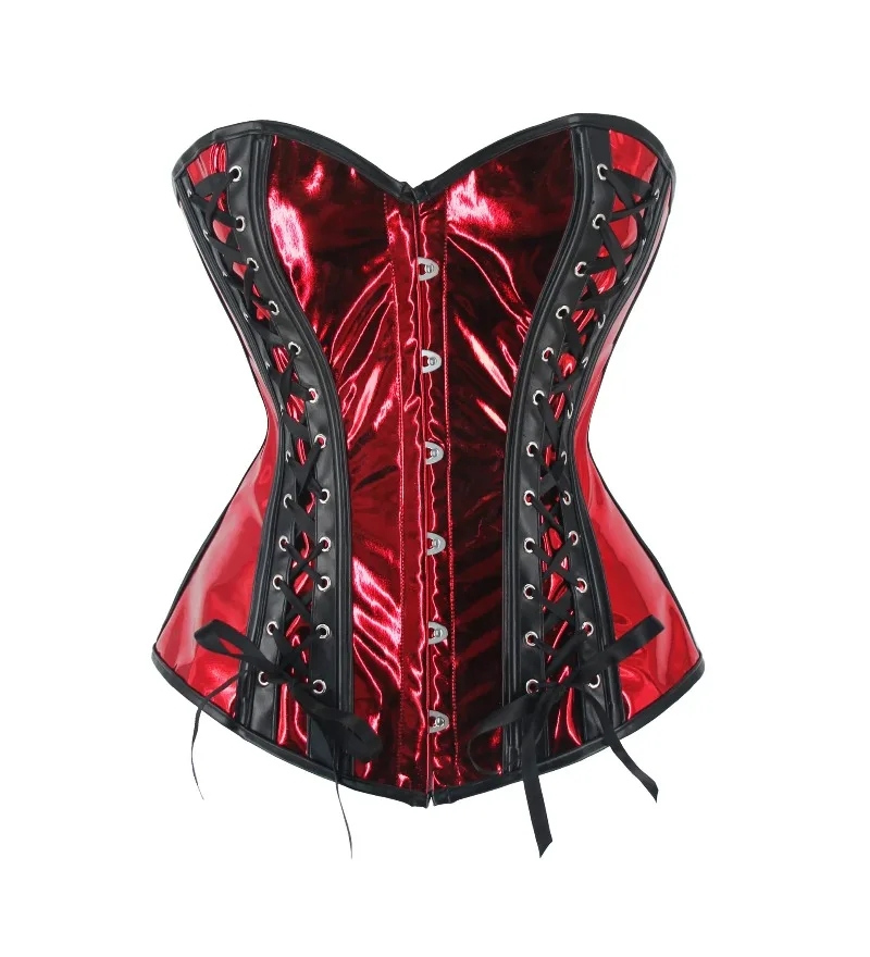 

Серебристый корсет из искусственной кожи в стиле стимпанк, топ, женский готический корсет на шнуровке, бюстье с тонкой талией, корректирующее белье, сексуальный корсет, клубная одежда