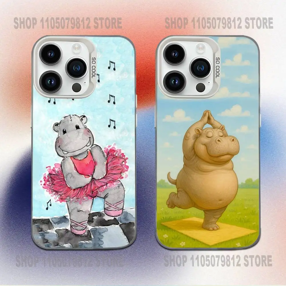 

Cute Hippo Hippopotamus Phone Case For iPhone 17,16,15,14,13,12,11,Mini,Pro,E,MAX White Candy Matte Shockproof Cover
