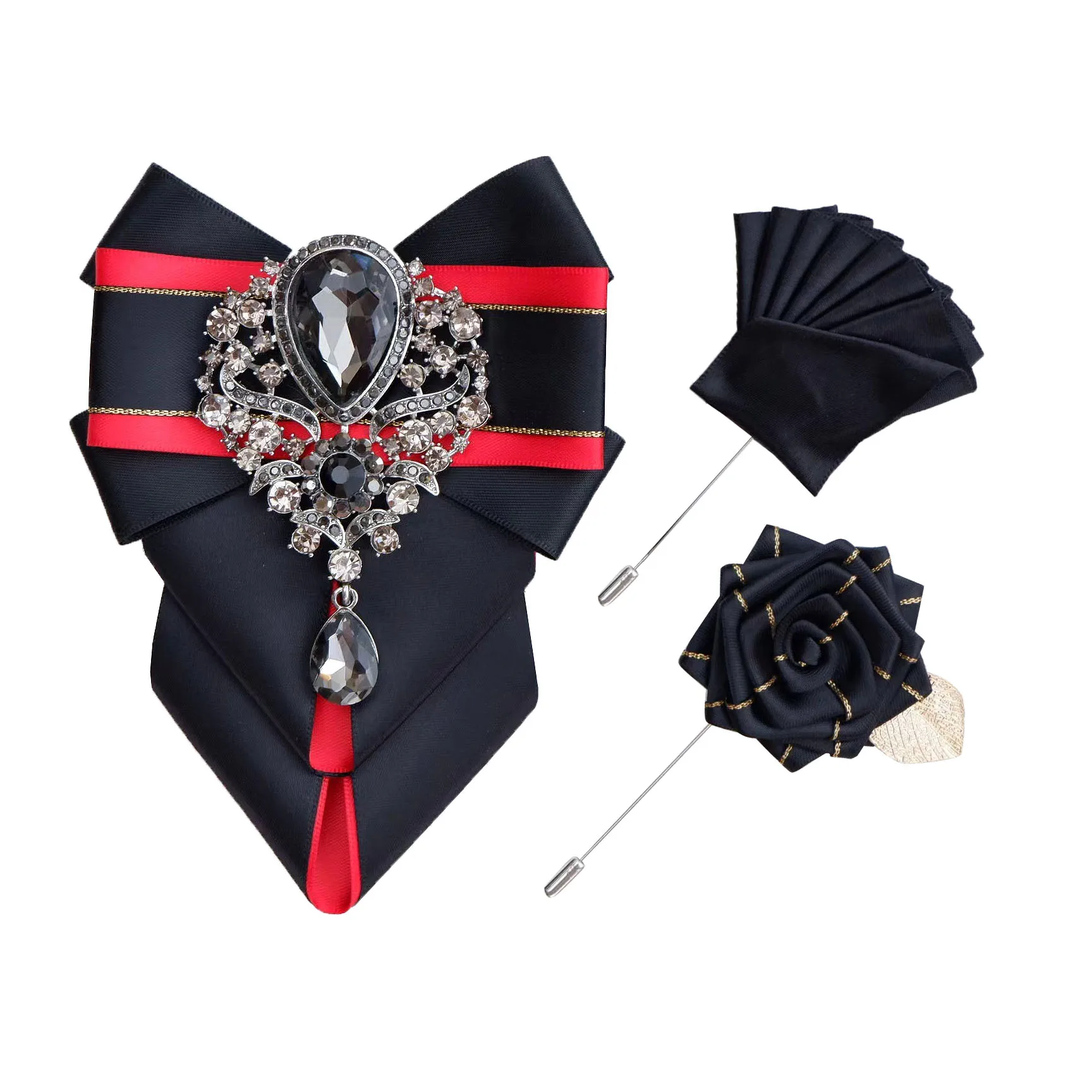 Conjunto de broche de pajarita Original para hombres, joyería hecha a mano de flores de Collar de diamantes de imitación británicos, alfileres de pajarita de boda de alta gama para hombres coreanos