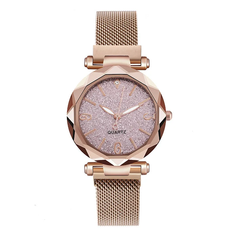 Hot Sales Women Watch 2022 Mesh Steel Ladies Quartz Wristwatch Rose Gold Starry Sky Rhinestone Watches Woman Female Gift Clock