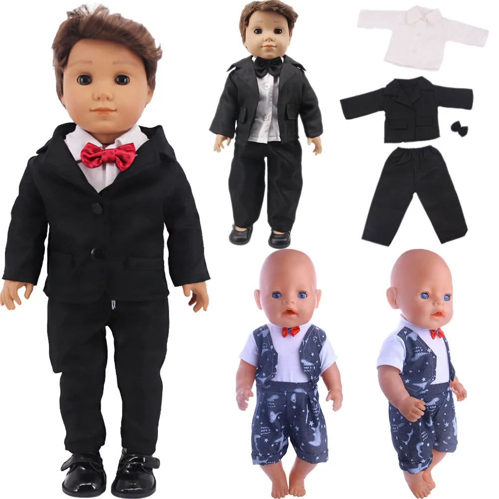 Black Gentleman's Suit Bow Tie for 18inch Doll & 43Cm Baby New Born Doll Clothes Logan Boy Accessories,Holiday Gift for Kids