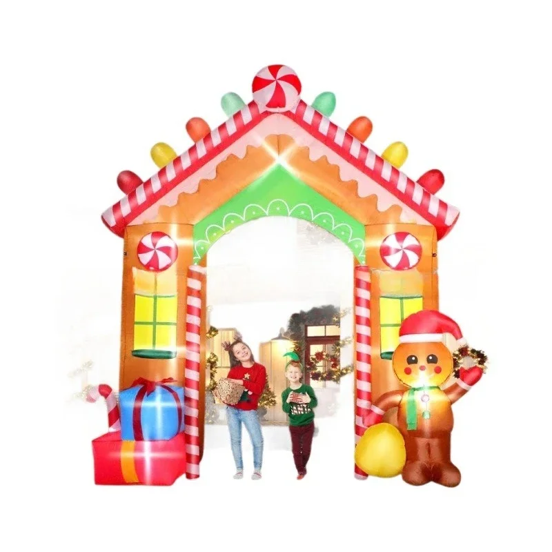 Christmas Inflatable Christmas Gingerbread House Gift Box Arch Air Mould Outdoor Garden Decoration LED Light Luminous Ornament