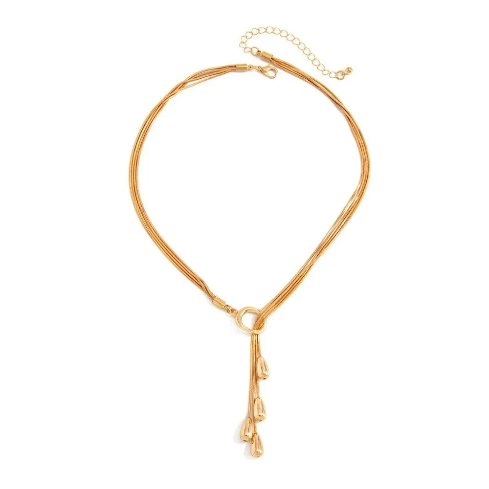 Smooth Surface Snake Chain Thin Snake Chain Tassel Decor Drop Tassel Solid Metal Build Clean Form Structure Hip Hop
