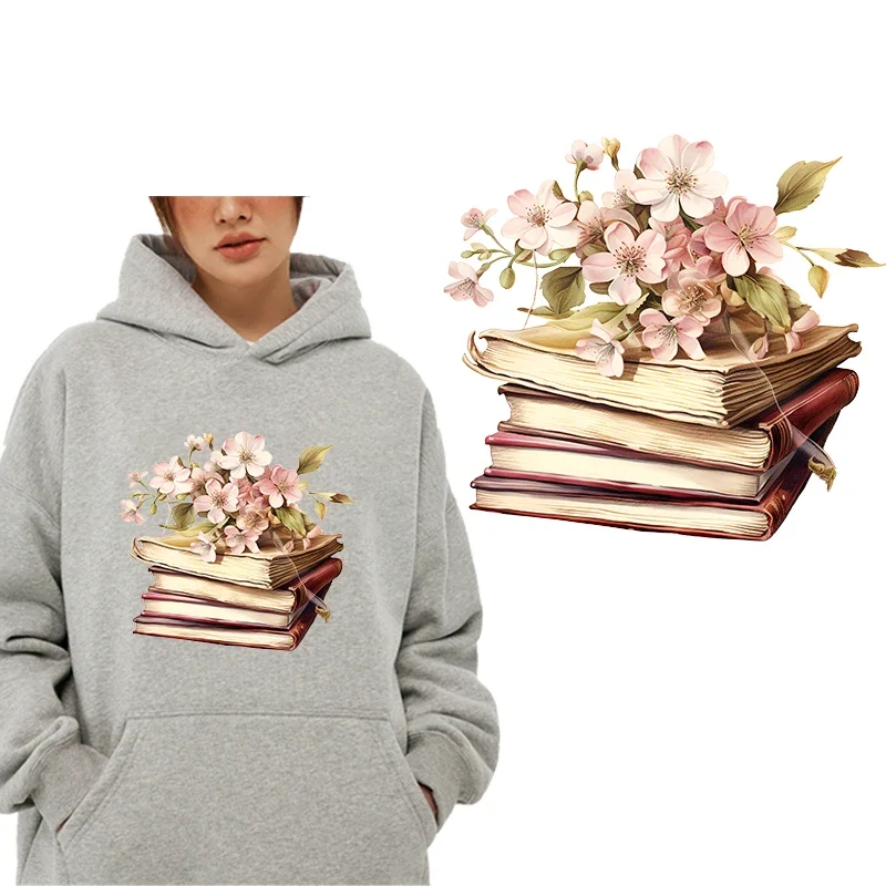Watercolor Beautiful Cherry Blossom Iron on Patches for DIY Heat Transfer Clothes Thermal Transfer Stickers Decoration Printing