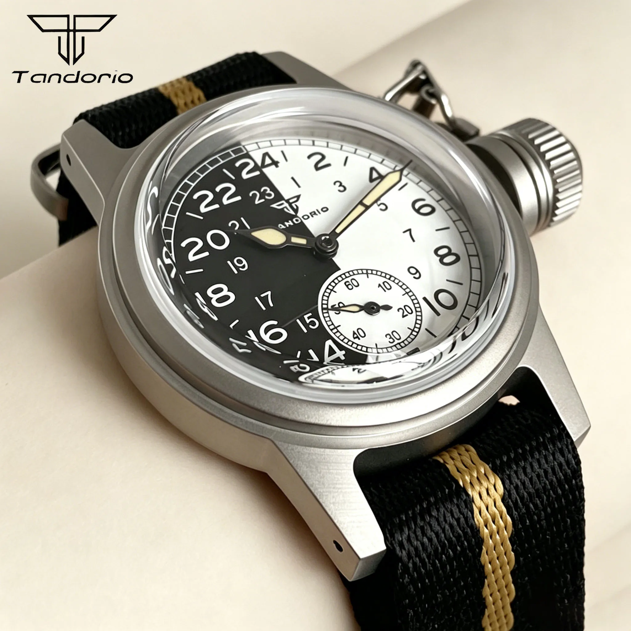 

Tandorio 36mm Vintage 24-hour Split Dial Military Watch For Men ST1701 Automatic Movement Domed Sapphire Glass 200m Waterproof