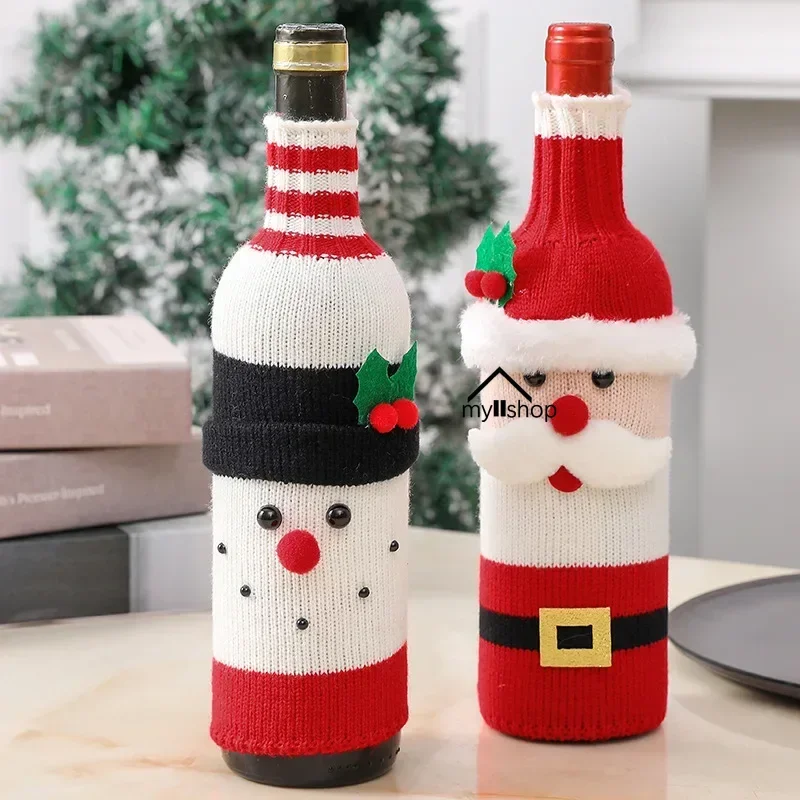 Christmas Wine Bottle Cover Merry Christmas Decorations Santa Snowman Woven Xmas Party Dinner Table Decor New Year Gifts