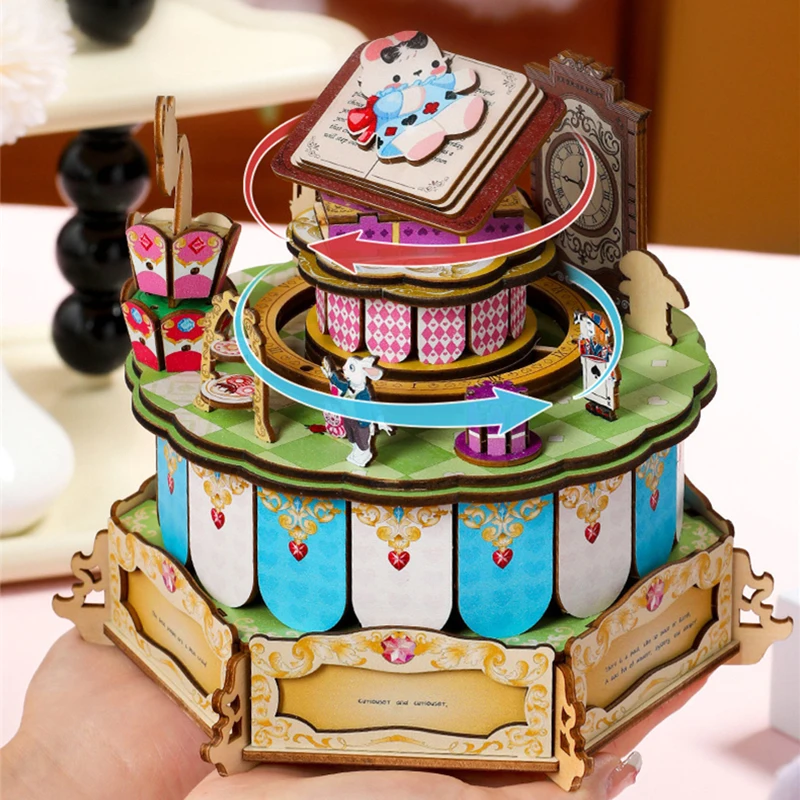 Libro de rompecabezas de madera 3D, caja de música de princesa en el país de las Maravillas, Kits de modelos en miniatura, rompecabezas para amigos, regalos de cumpleaños