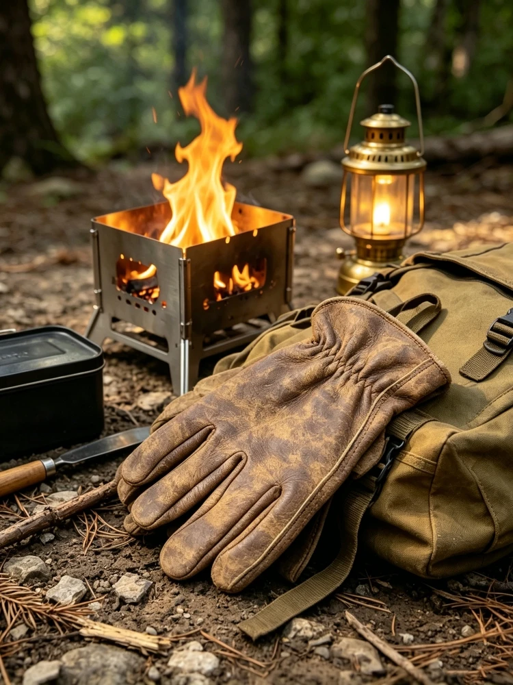 AliExpress NONE Vintage Distressed Leather Work Gloves Grain Cowhide Leather Gloves for Outdoor Camping Cycling Gardening Climbing Yard Work