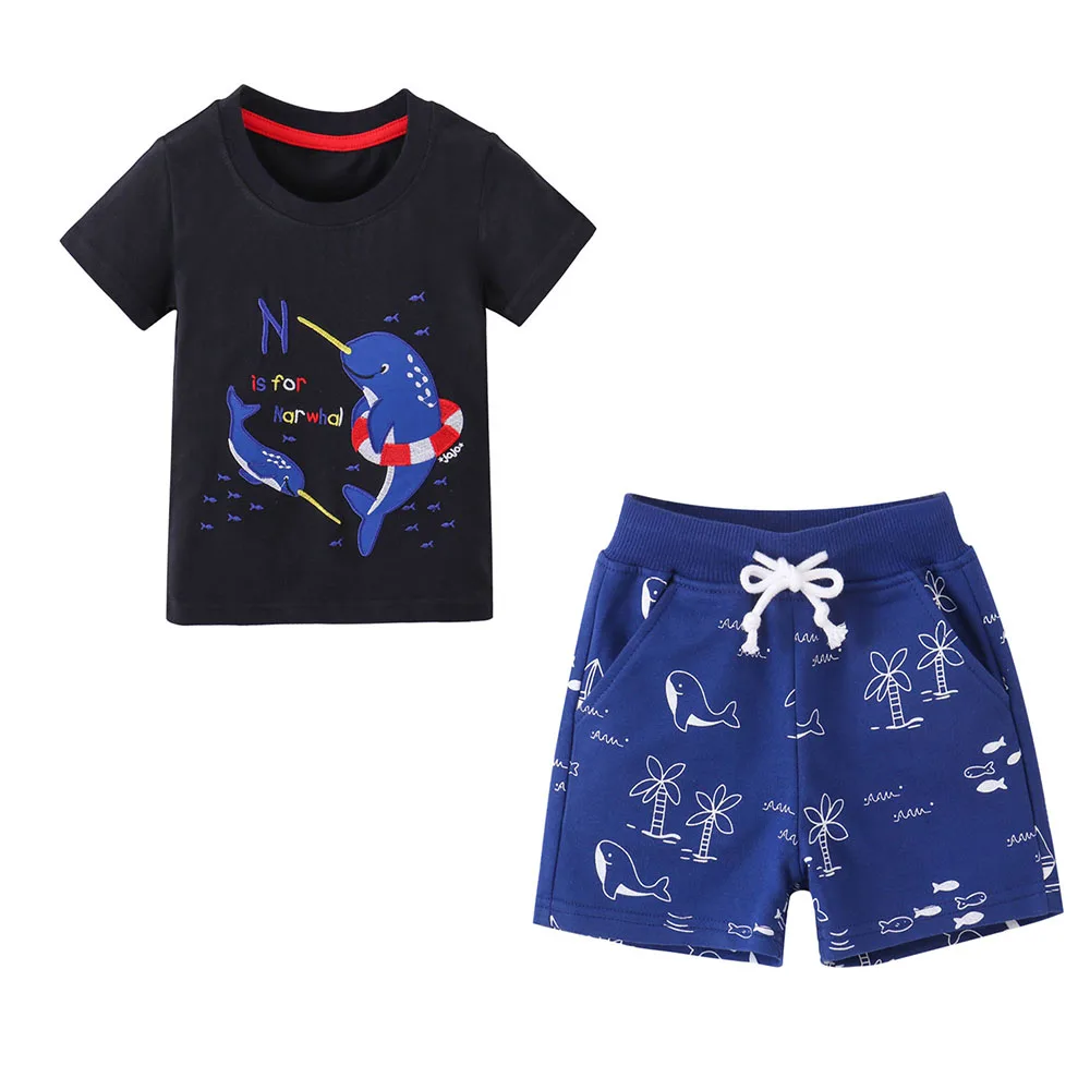 2 Pcs Children'S Clothing Sets Tshirts + Shorts Kids Sea Animals Suits European And American Style Suit Cartoon Fashion Clothes