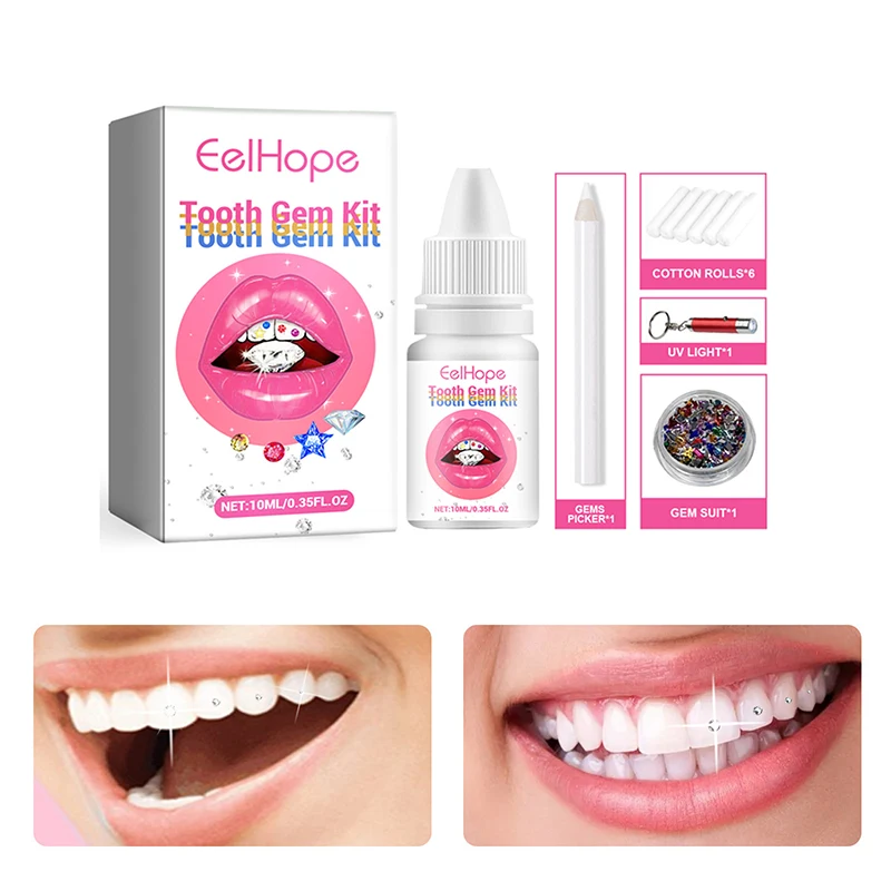 Tooth Jewelry Kit DIY Teeth Gems Kit With Glue And Light Teeth Clear Precious Stone Jewelry Decoration Glittering Tooth Gem Kit