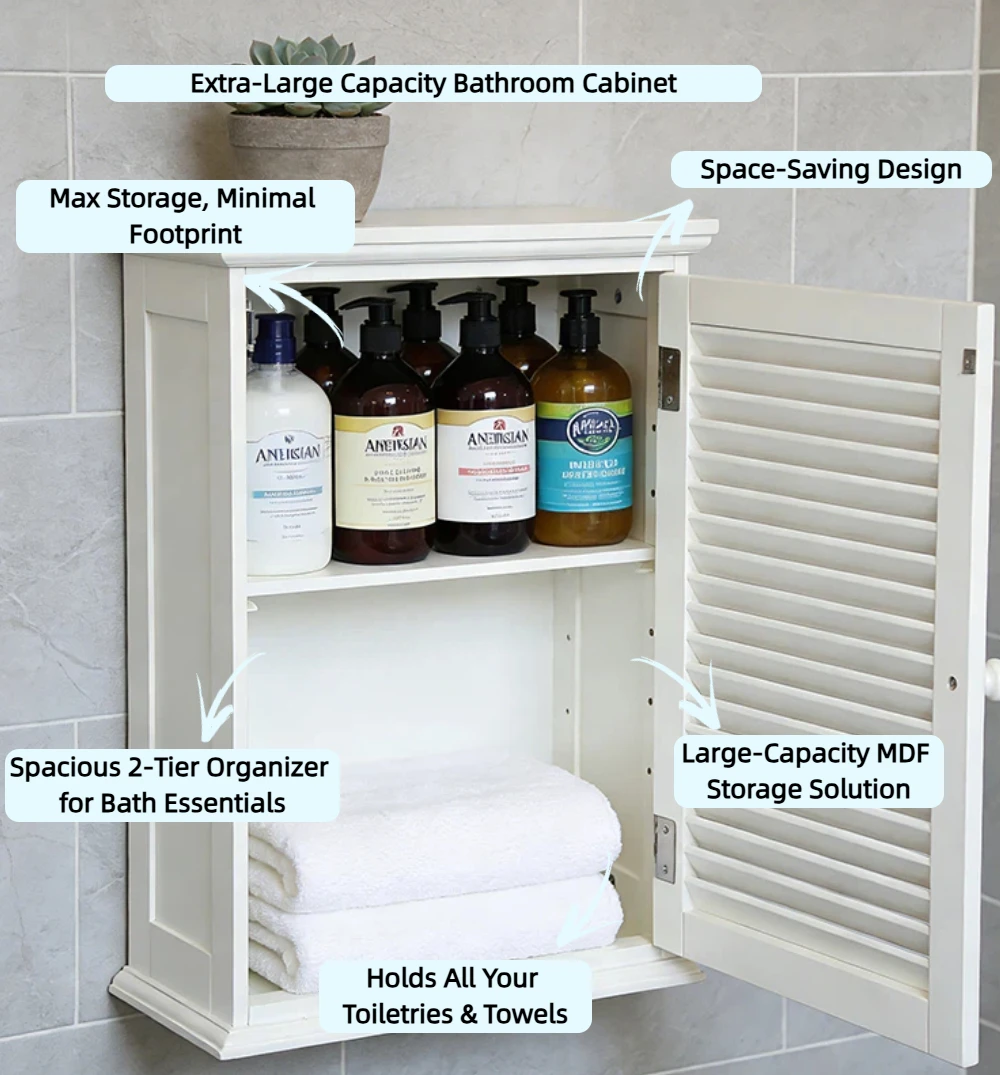 aj-Modern Simple MDF Durable Wall-mounted Bathroom Cabinet Space Saving Waterproof Storage Vanity