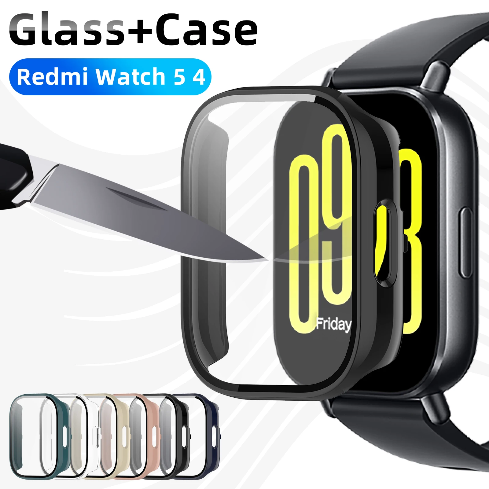 Case for Redmi Watch 5 4 Active / Lite Tempered Glass Screen Protector&Hard PC Protective Bumper for Watch5 Cover Accessories