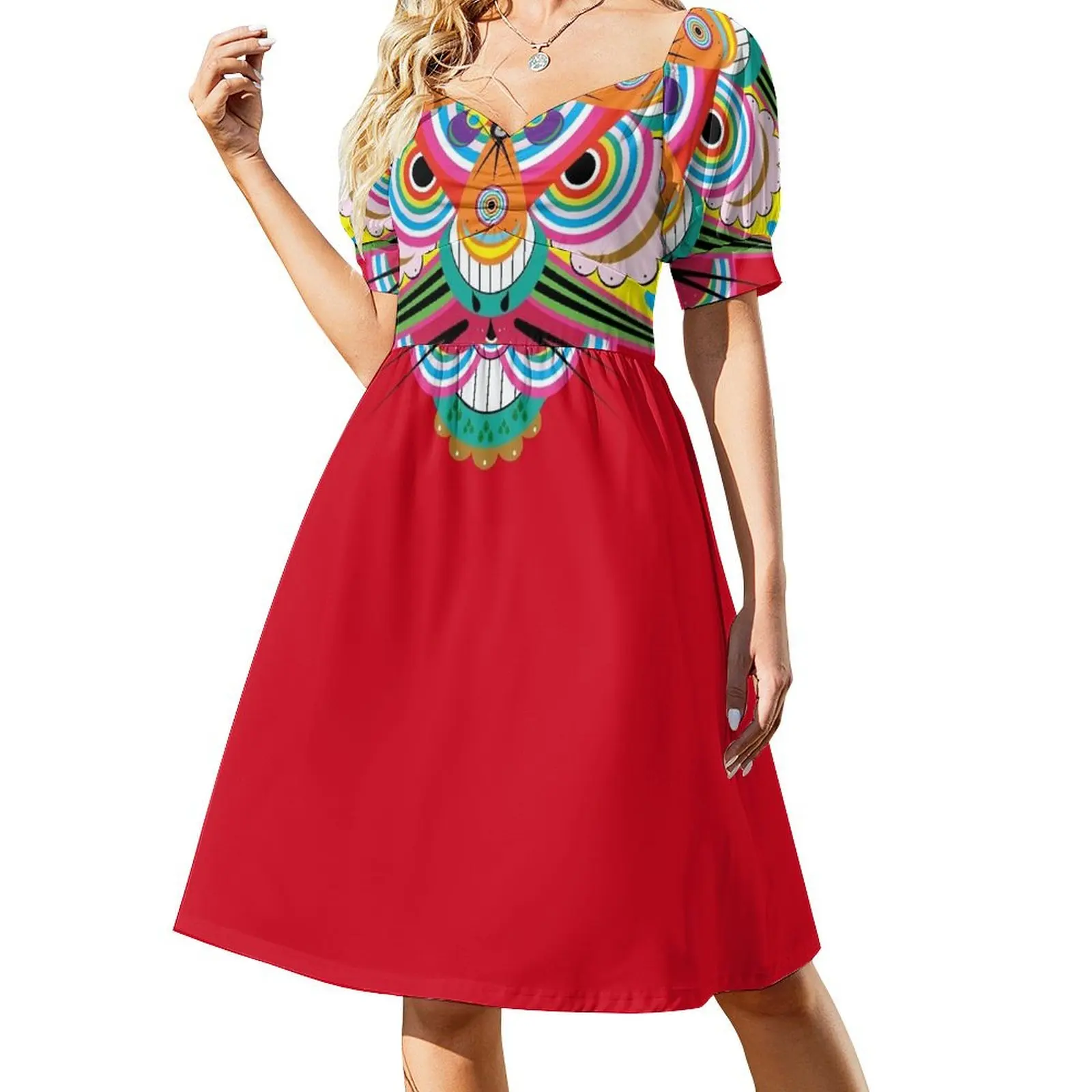 

Tiger Dragon Mandala - Orangey Red Short Sleeved Dress dress for women Dresses evening dresses luxury 2025 Dress