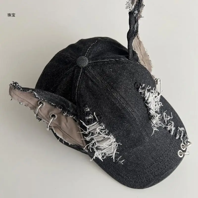 X5QE Vintage Fabric Baseball Hat for Teens Distressed Dog Ear Baseball Hat Crickets Hat Spring Autumn Caps Street Dancing Hat