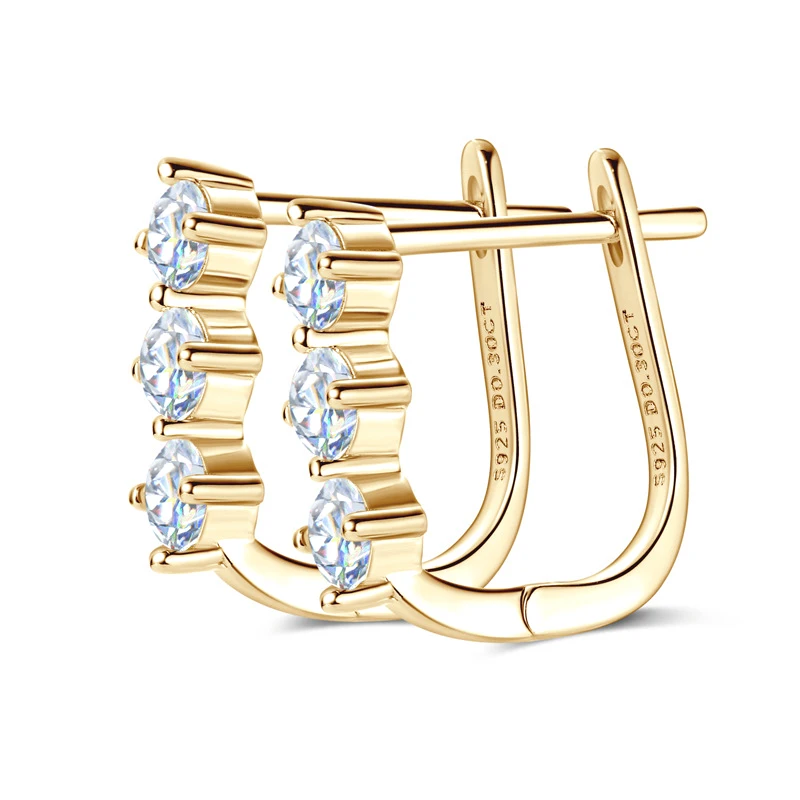 3MM Trendy Moissanite Hoop Earrings For Women Girls 925 Sterling Silver Three Stone Sparkling Diamond Earring Fine Jewelry Gifts