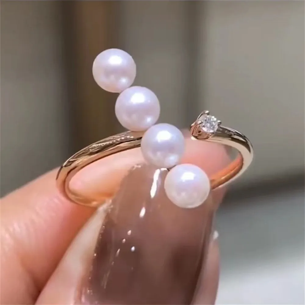 

DIY Pearl Gadgets S925 Sterling Silver Ring Empty Holder Fashion Gold Silver Jewelry Holder Fit 4-5mm Round Z120