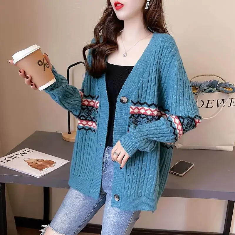 

High-End European Sle Knitted Open Cardigan for Women Autumn Winter V-Ne Long Sve Regular Fit Single Piece Faion