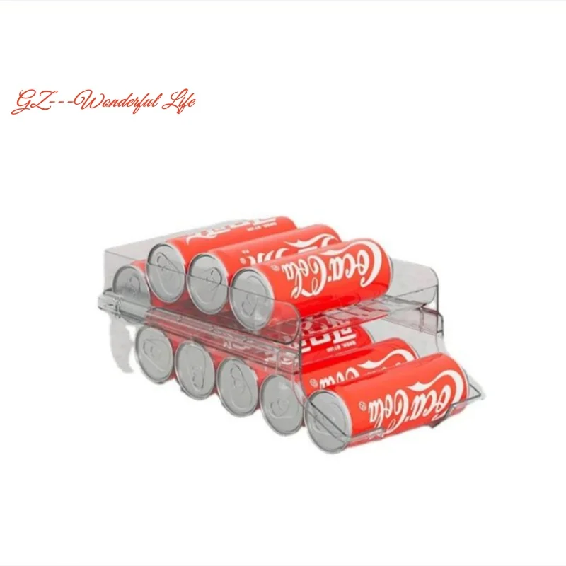 

New Refrigerator Can Beverage Rack Double Foldable Beer Cola Storage Holder Box Auto Rolling Dispenser Kitchen Organizer