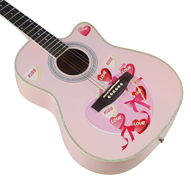 Frete grátis guitarra acústica de 6 cordas 40 tamanhos guitarra folk preta alto brilho rosa com bolsa