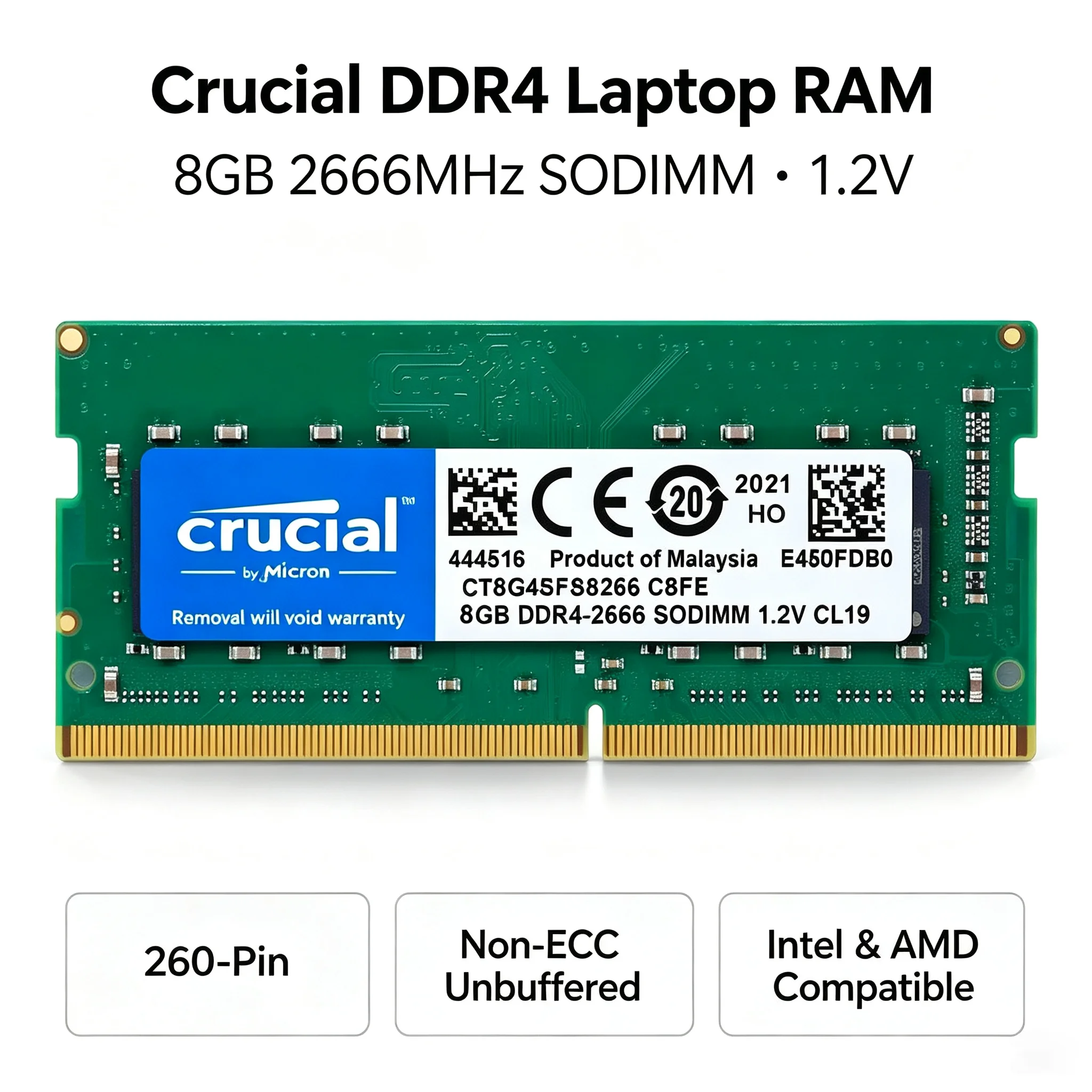 Crucial DDR4 8GB Laptop Memory SODIMM 2400MHz 2666MHz 3200MHz 1PCS/2PCS Green Edition 1.2V 260Pin Notebook RAM